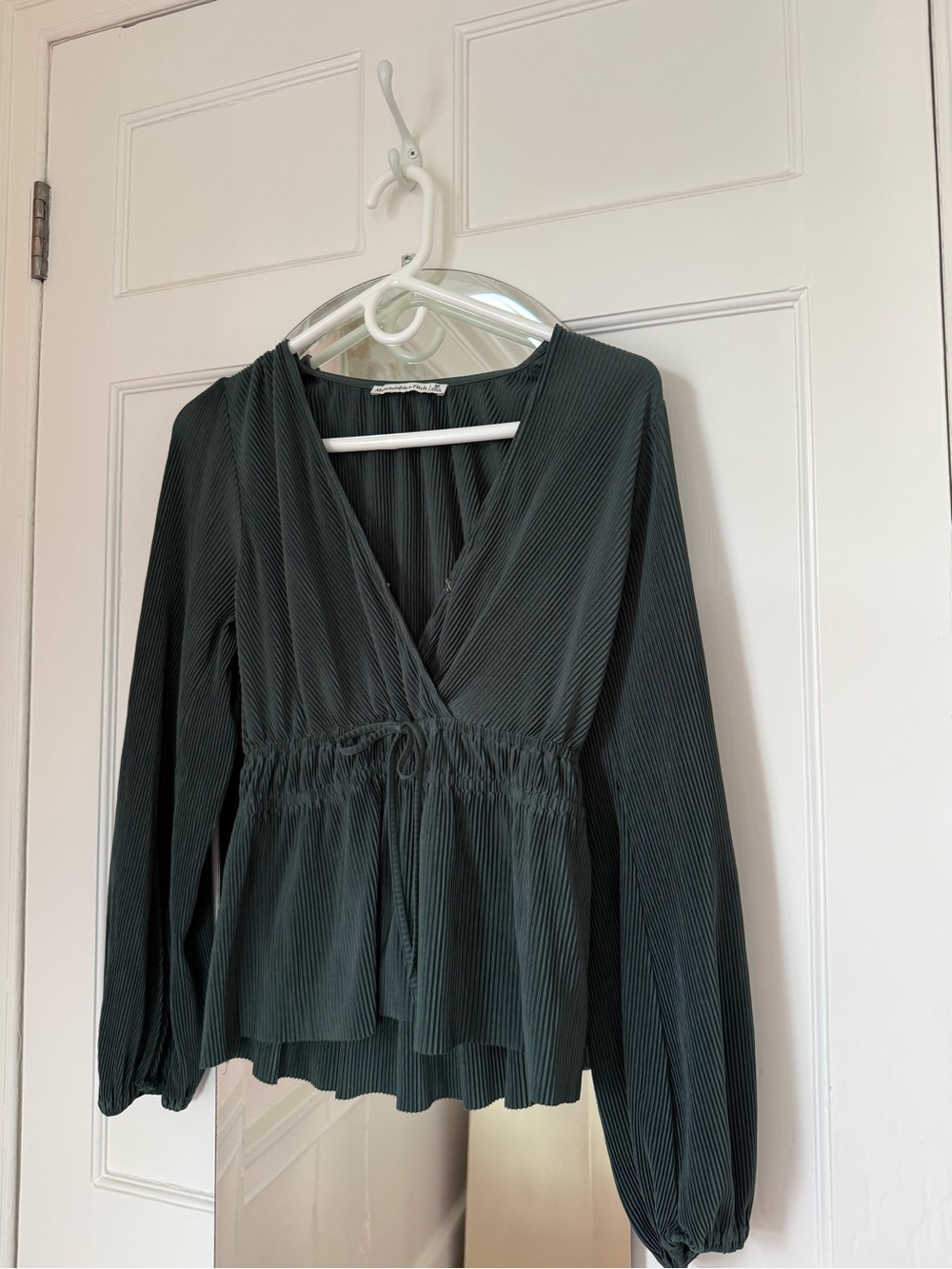 Abercrombie & Fitch Deep Forest Green Pleated Wrap Blouse